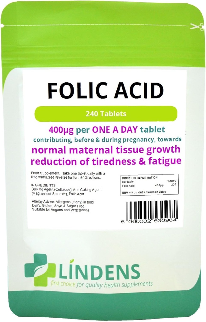 Folinsyretabletter 3-pakke 720 tabletter, 400mcg - En dag (folacin, vitamin B-9)