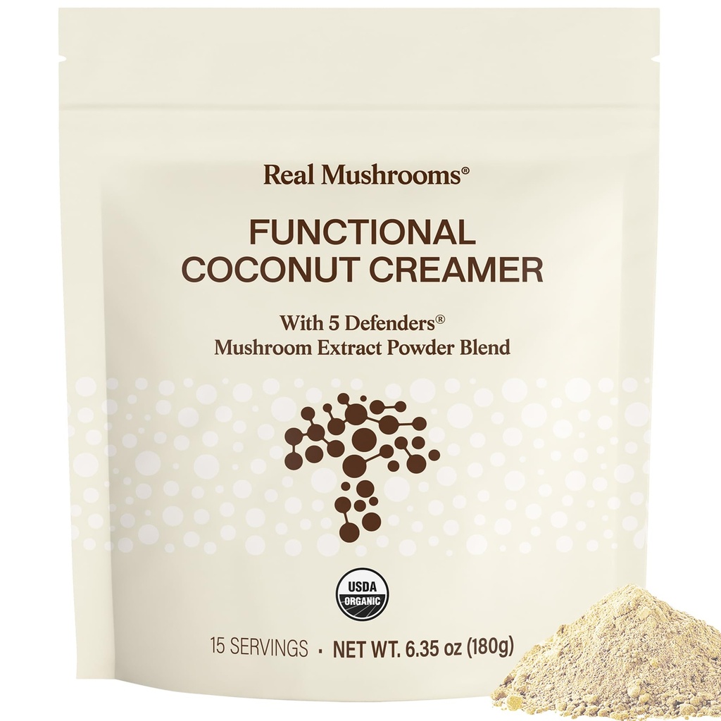 Ekte Mushrooms Funksjonell Coconut Creamer med Reishi, Lucuma & Ceylon Cinnamon - Økologisk, Dairy-Free - Vegansk kaffekremer for smoothies og drinker - 90 Serverer økologisk krem Coconut pulver