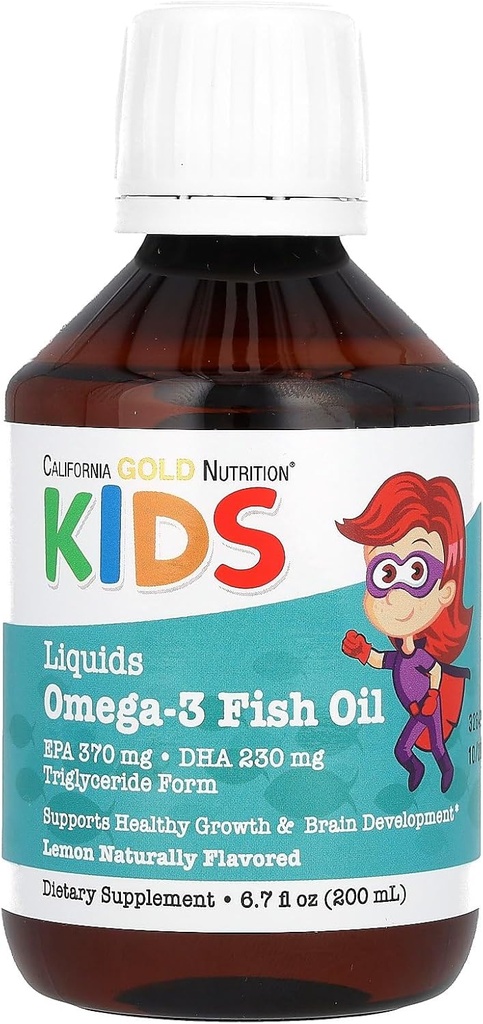 California Gold Nutrition Norske Kids Omega-3 Fiskeolje, Naturlig sitron, 6,7 fl oz. (200 ml)