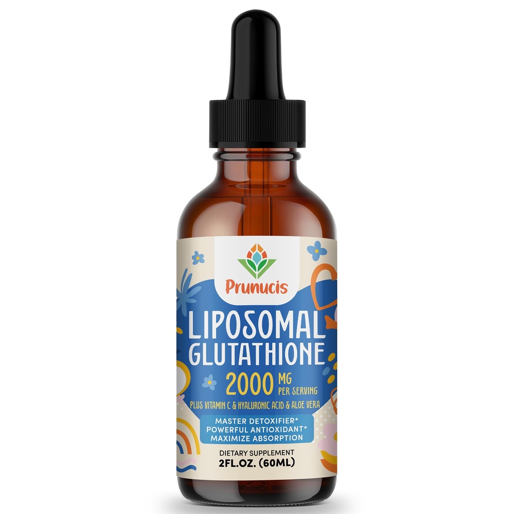 2000MG Liposomal Glutathione Liquid, 98% Absorpsjon, aktiv form L-Glutathione Supplement, Vegansk Vennlig, Kraftig Antioksidant Kompleks for immunsystem, Aging Defense, Detox, 2 FL.OZ
