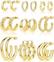 Adoyi 9 par gull Hoop øredobber sett for kvinner Twisted Huggie Hoops øredobber 14K 18K gull belagt for jenter Valentinsdag mors bursdag gaver lett