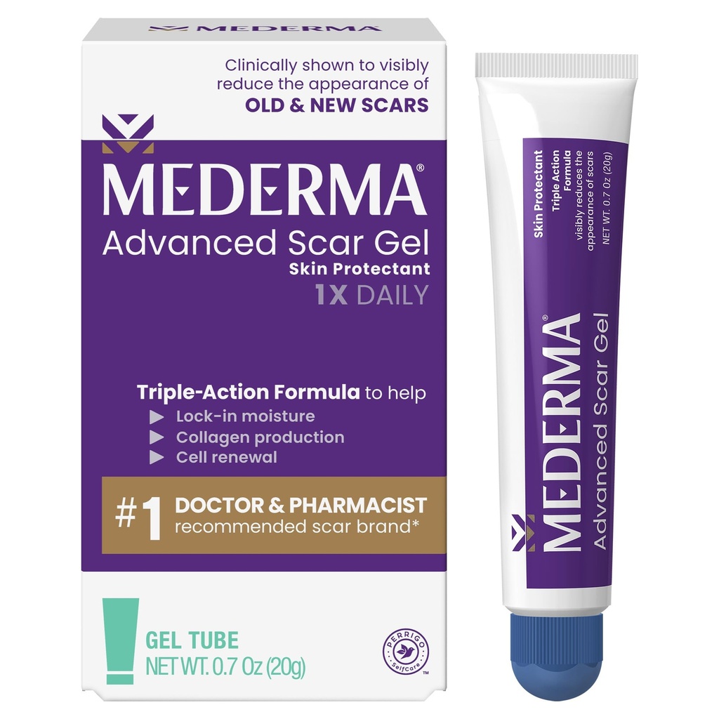 Medderma Advanced Scar Gel - behandler gamle og nye arr, reduserer utseendet på arr fra Acne, kirurgi, Burns, Skade & Stretch Marks, 0.70 Oz (20g)