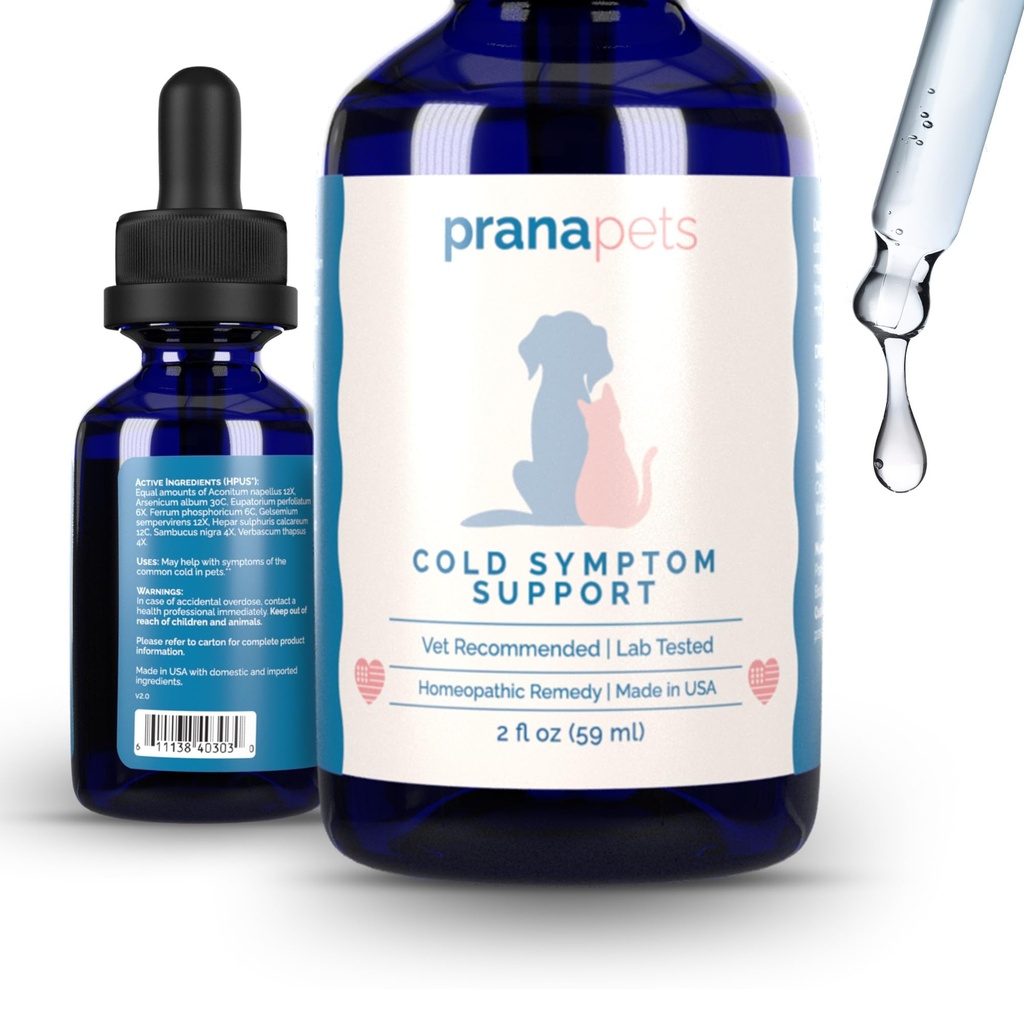 PranaPets kald symptom støtte for katter og hunder | Naturlig formel trygt hjelpemidler med kulde, sesongmessige allergier og Kennel Cough | Hjelper åpent Airways for lett å puste