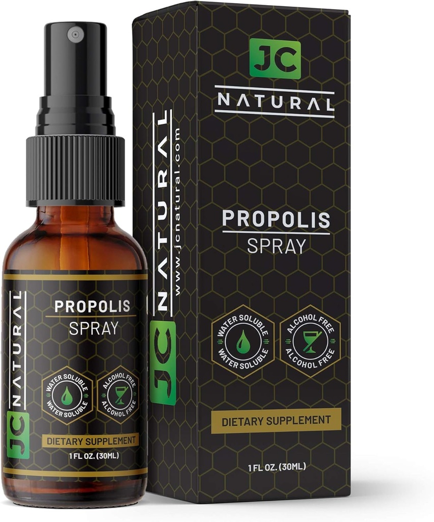 Propolis Throat Spray - Vannløselig, alkoholfri. Naturlig immunstøtte. Bekjemper skadelig organisme, kraftig antioksidant- 1 fl oz (30 ml) av JC Natural x CGM Labs