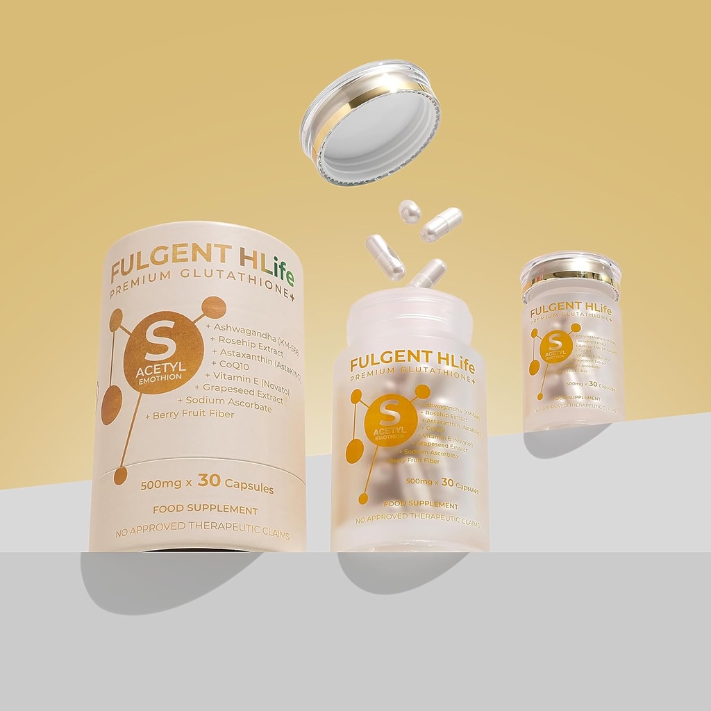 Premium S-Acetyl Glutathione Antioksidant Complex - med Ashwagandha, Astaxanthin & CoQ10 - høy potens 500 mg, 30 kapsler