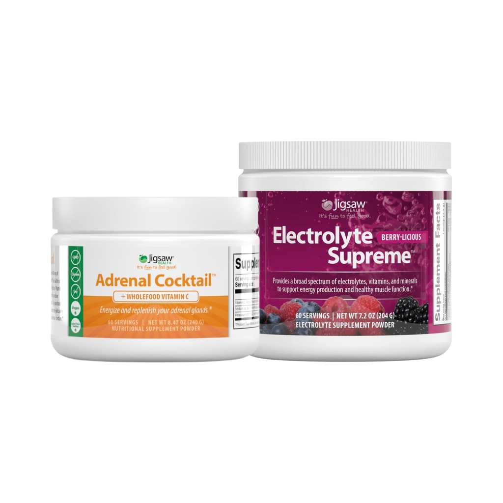 Jigsaw Health Bundle | Adrenal Cocktail, 60 Services (Jar) og Electrolye Supreme (Berry-Licious), 60 Services (Jar)