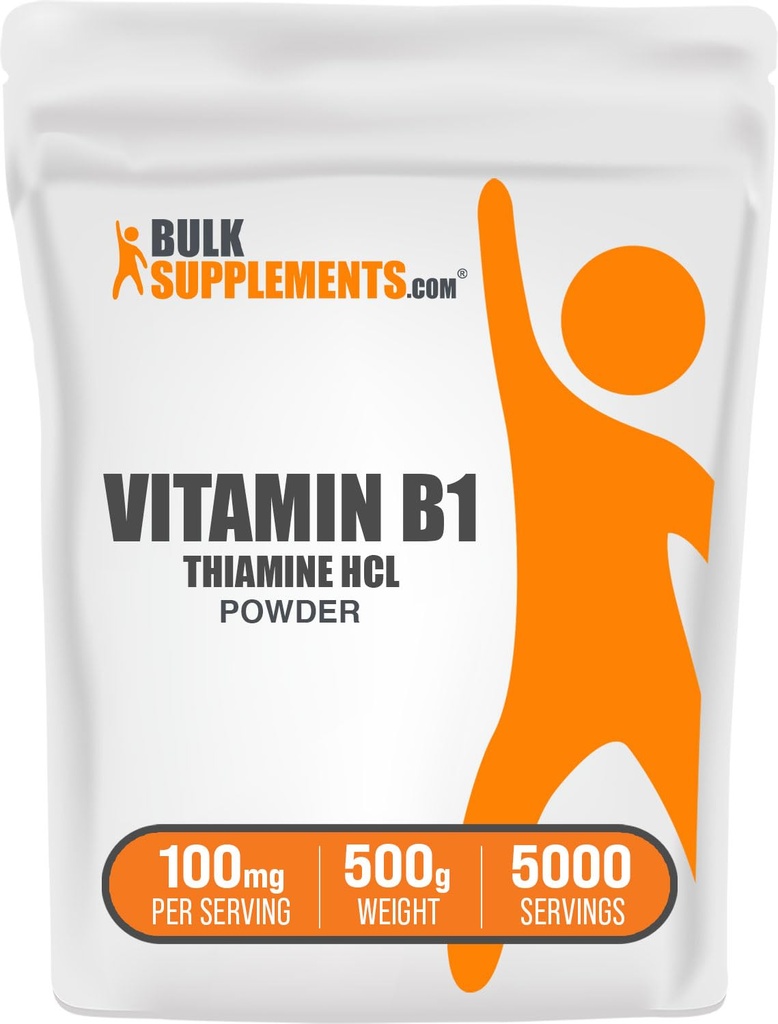 BulkSupplements Thiamin HCl pulver - Thiamine Hydrochloride, B1 vitaminer, Thiamin B1 Supplement, Thiamin 100 mg - Glutenfri, 100 mg per servering, 500g (1,1 lbs) (Pack of 1)