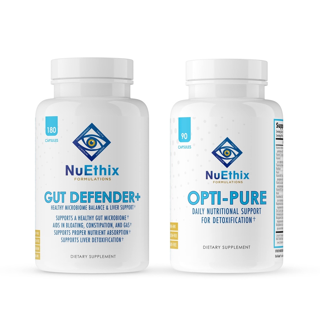 NuEtix Formuleringer Avgiftning og mikrobiombalanse Supplement Bundle av Opti-Pure, 30 Tjenester og Gut Defender+, 90 Services