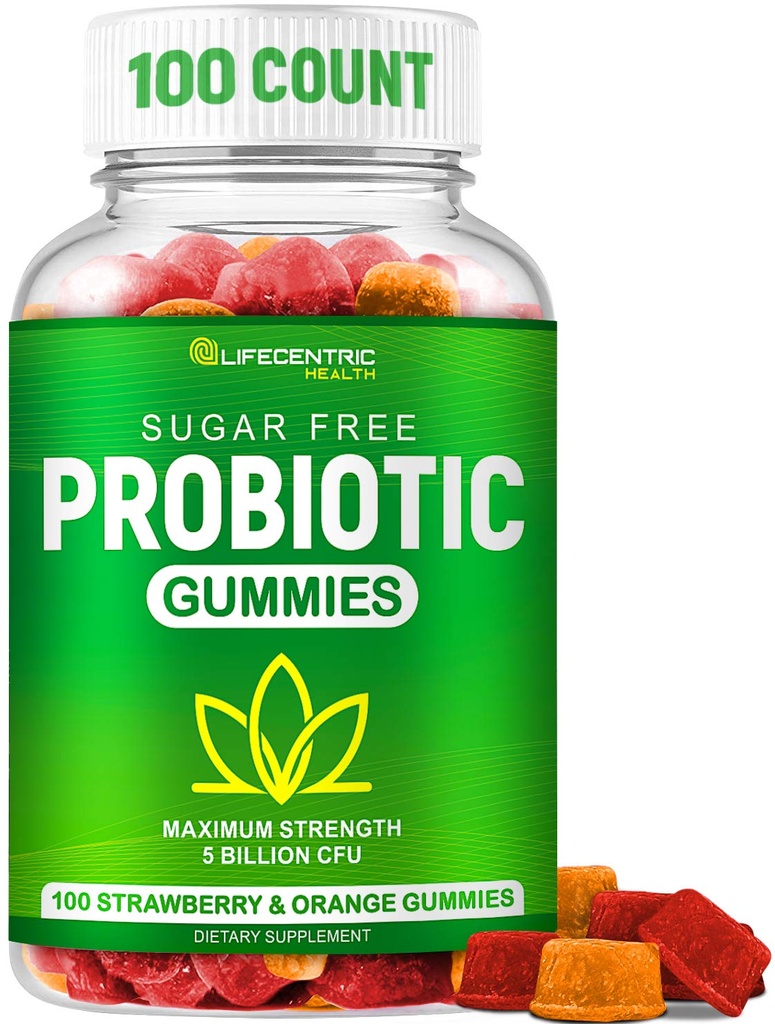 Probiotiske Gummier for voksne og barn Maks styrke 5 milliarder CFU | Økologisk sukker gratis gummier for digestiv helse | 100 greve Vegansk Glutenfri Chewable Probiotika Gummier for menn kvinner og barn