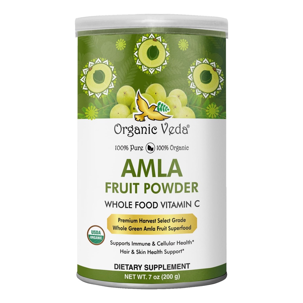 Organisk Veda Amla Powder Organic,7oz - Indisk Gooseberry pulver for hår - 100% ren Amla Fruktpulver rik på vitamin C, Antioksidanter, støtter immun, Digestiv og hud helse, ikke-GMO, Vegan