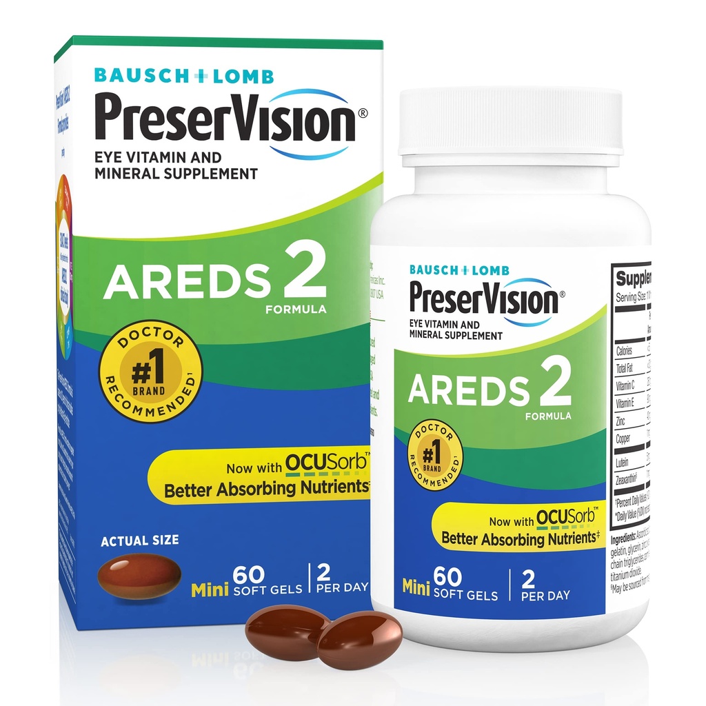PreserVision AREDS 2 Øyevitaminer, #1 Eye Doctor Anbefalt merkevare, Lutein og Zeaxanthin Supplement med vitamin C, vitamin E, sink og kobber, 60 Softgels (Minigel)