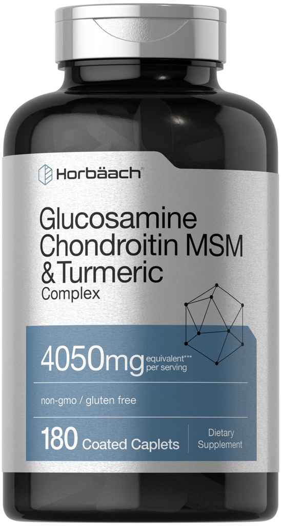 Horbäach Glucosamine Chondroitin MSM | 4050 mg | 180 kapler | med turmerisk | trippel styrke formel | Ikke-GMO & Glutenfri Supplement