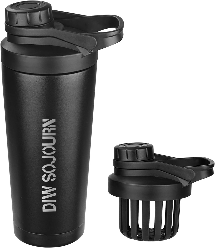 DIW 24 oz Shaker flaske, Stainless stål Shaker flaske med støyfri design, isolert metall Shaker Cup for proteinblandinger og pre trening, Gym flaske Shaker(svart)
