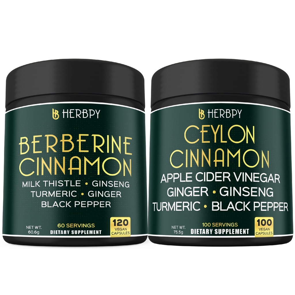 Bundle 7in1 Berberine HCl 97% Kosttilskudd & 6in1 Premium Ceylon Cinnamon Supplement