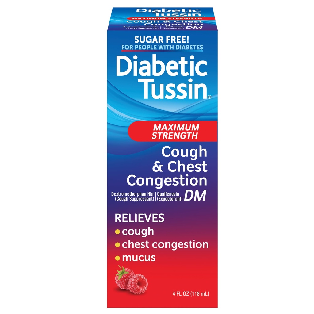 Diabetisk tussin DM Maksimum styrke kyrkje og bryst kongestiv lindring flytende Cough Syrup, trygt for diabetikk, berry flavored, 4 fl Oz (pakke av 1)