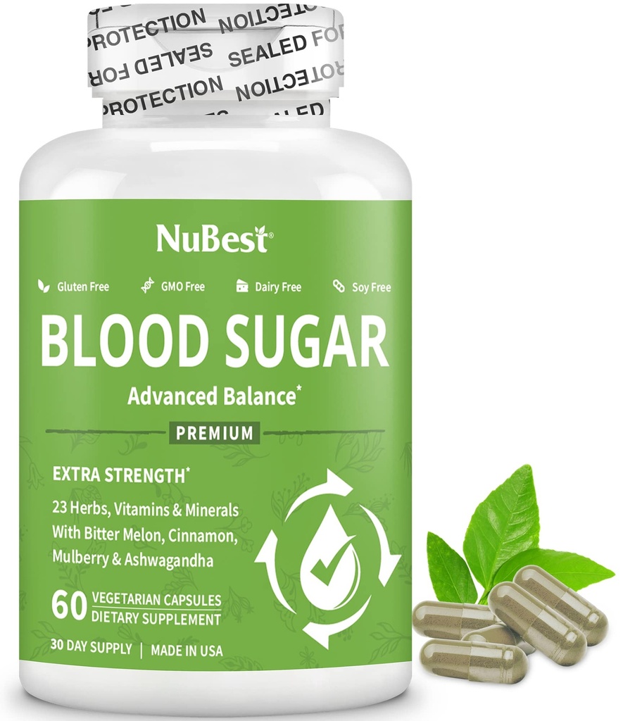 Blodsugar - Advanced Formula med Bitter Melon, Ashwagandha, Cinnamon, Chromium, Magnesium, Vitaminer, Alpha Lipoic Acid, Cayenne Pepper & Mer | 60 Kapsler | 1 måneds Supply