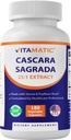 Vitamatic Cascara Sagrada laget med Senna & Psyllium Husk - 180 Vegkapsler - konsentrert 25X Potens - Alt naturlig - Ikke-GMO