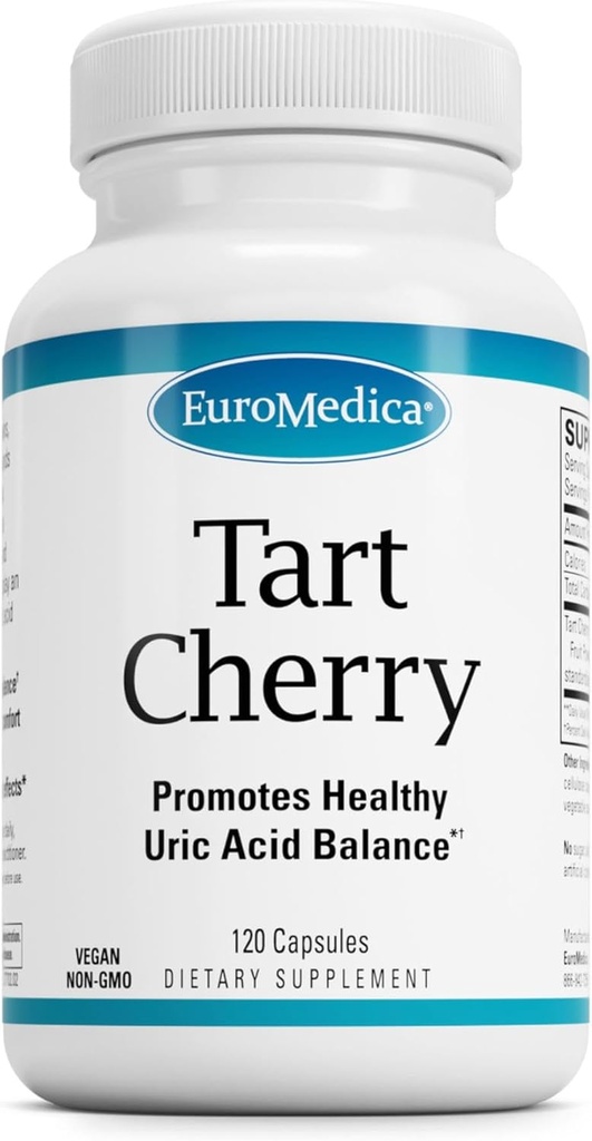 EuroMedica Tart Cherry - Antioksidant Supplement for å støtte sunn uric syrebalanse og felles helse - Vegansk ernæringstilskudd - Kosttilskudd til hjelp gjenoppretting etter øvelse - 120 kapsler