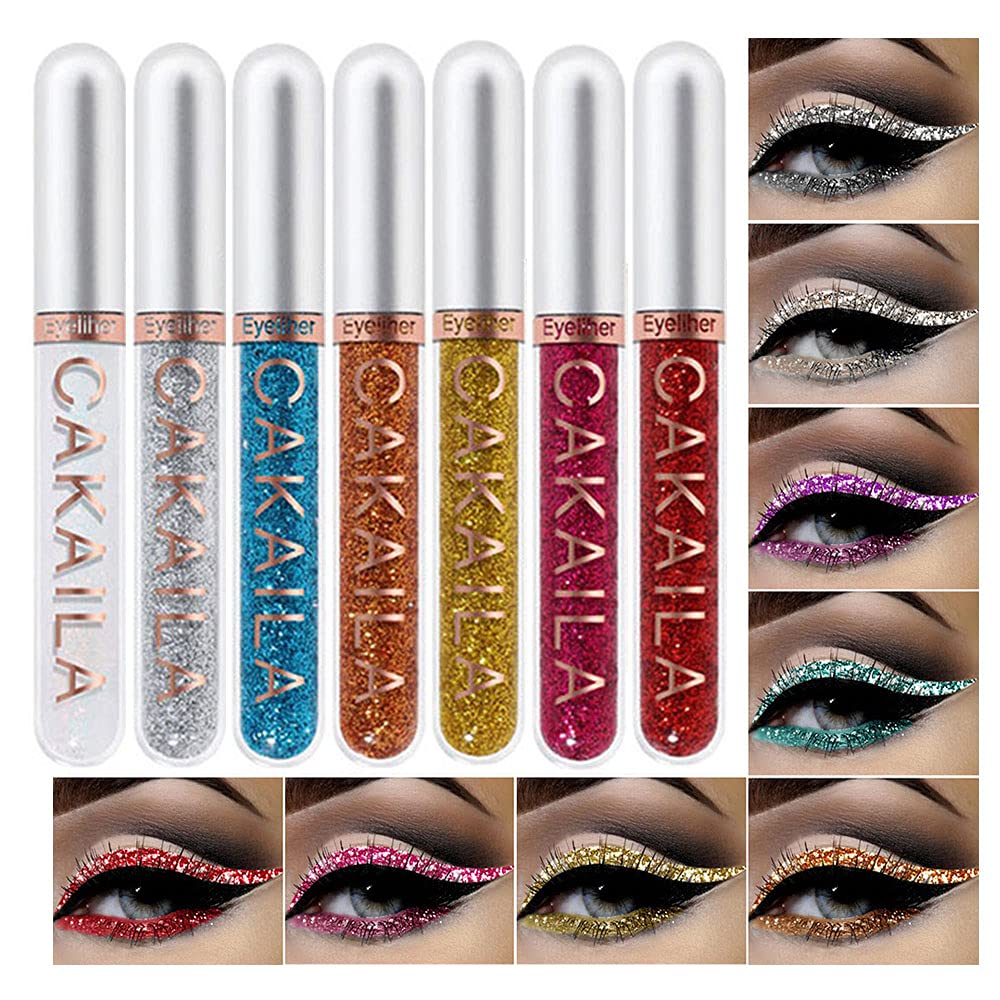 8 Farget Glitter flytende Eyeliner Fargerikt sett, Delineadores De farger Para Ojos, Rainbow hvit rød blå Eyeliner Christmas makeup gavesett for kvinner vanntett lang varetid raskt tørre øye linere...