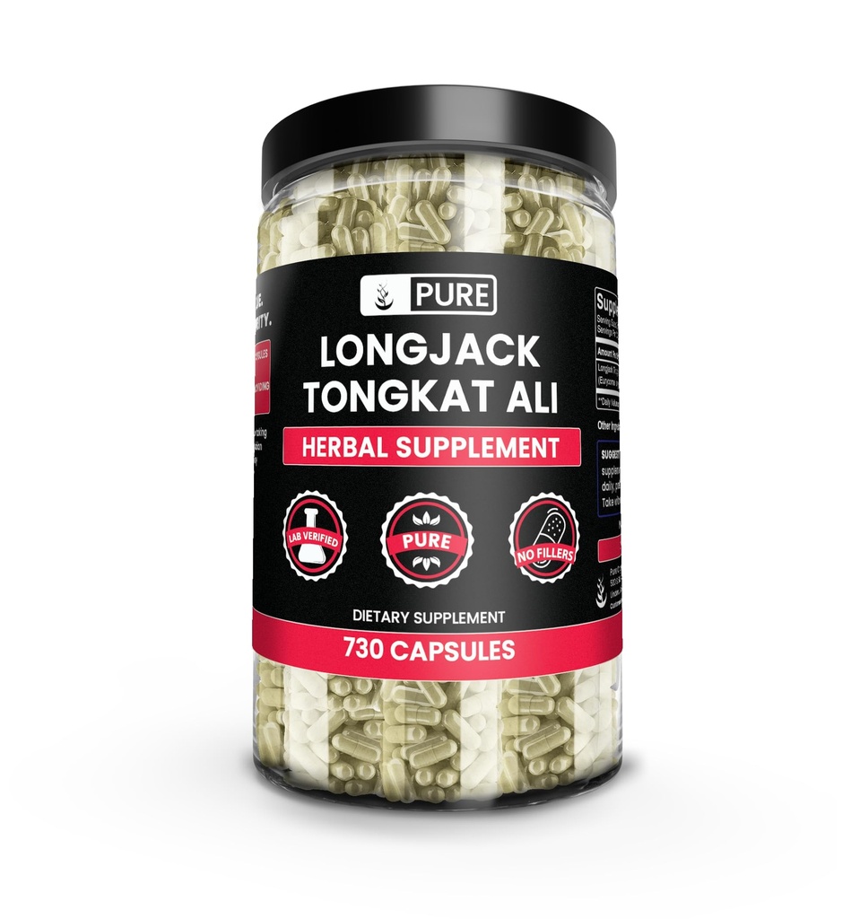 Rene originale ingredienser Longjack (Tongkat Ali) (730 kapsler) Ingen magnesium eller Rice Fillers, alltid ren, Lab Verifisert