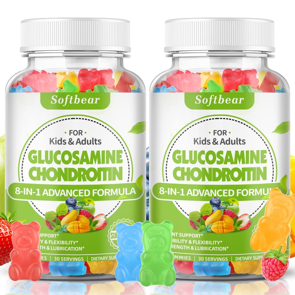 mykbear Glukosamin Chondroitin Gummies med MSM trippel styrke, organisk Chewable Glucosamine Chondroitin Supplement for felles støtte Vegansk blandet frukt Flavor 120 Gummies