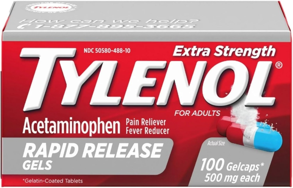Tylenol Extra Styrke Rapid Release Gelcaps, 100 greveflasker (pakke med 2)