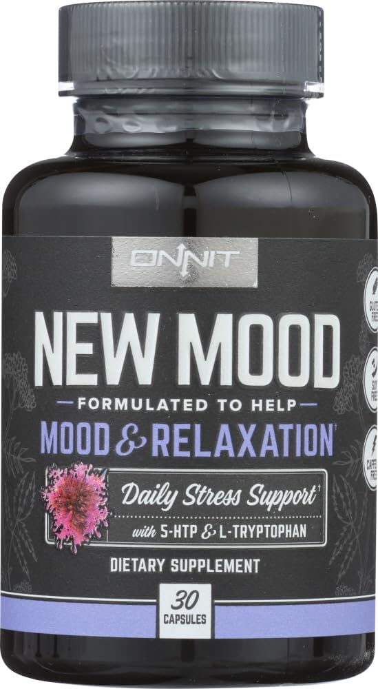 Onnit New Mood Dietary Supplement, Mood & Relaxation, Daglig stress støtte, Glutenfri, 30 kapsler