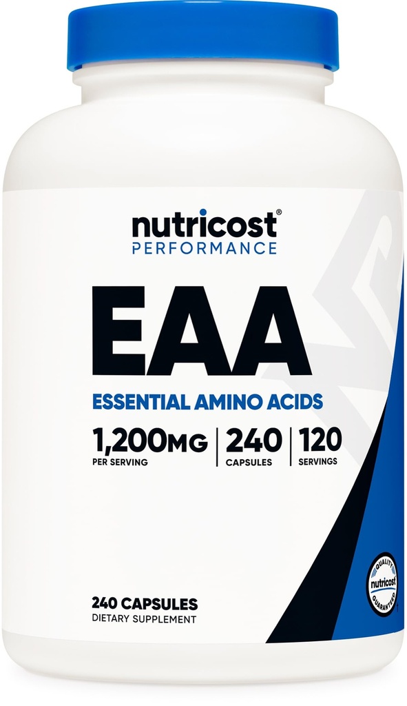 Nutricost EAA kapsler 1200mg, 240 kapsler - essensielle aminosyrer, 120 serveringer - Ikke-GMO, Glutenfri og vegansk