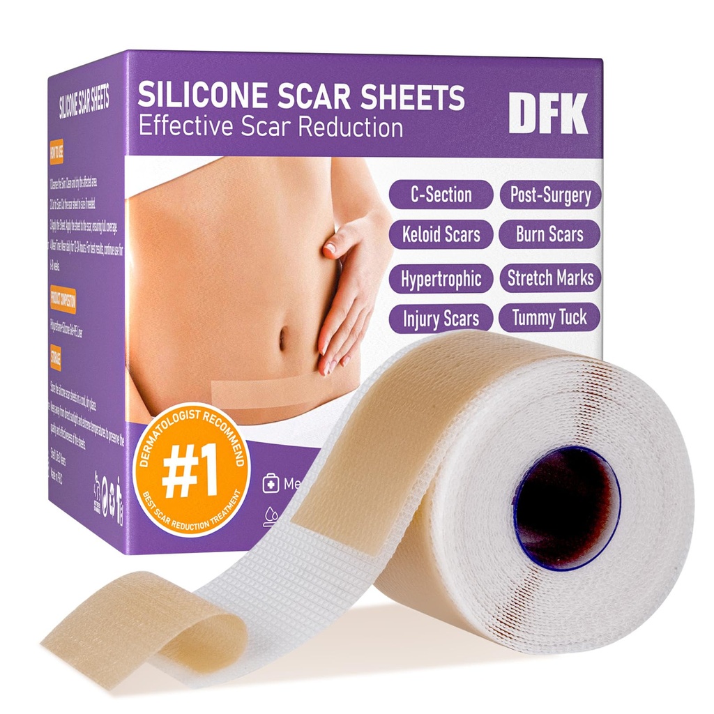 Silikon Scar Sheets, Silikon Scar Tape(1.6"x 79" Roll-2M), Reusable Professional Scar Silikon Strips, Myke Silikon Scar Sheets for kirurgiske Scars,Keloid,Acne Scars,Burn Scar,C-Seksjon