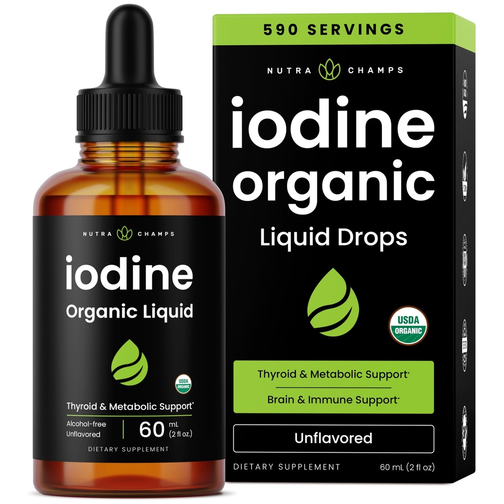 Organisk jodin flytende dråper - 250 mcg jodin Supplement for kvinner og menn - Kalium jodid løsning 250 mcg - 590 serveringer - Thyroid, Hormon & Metabolic Support - Ikke-GMO, Vegan NPN 8011762