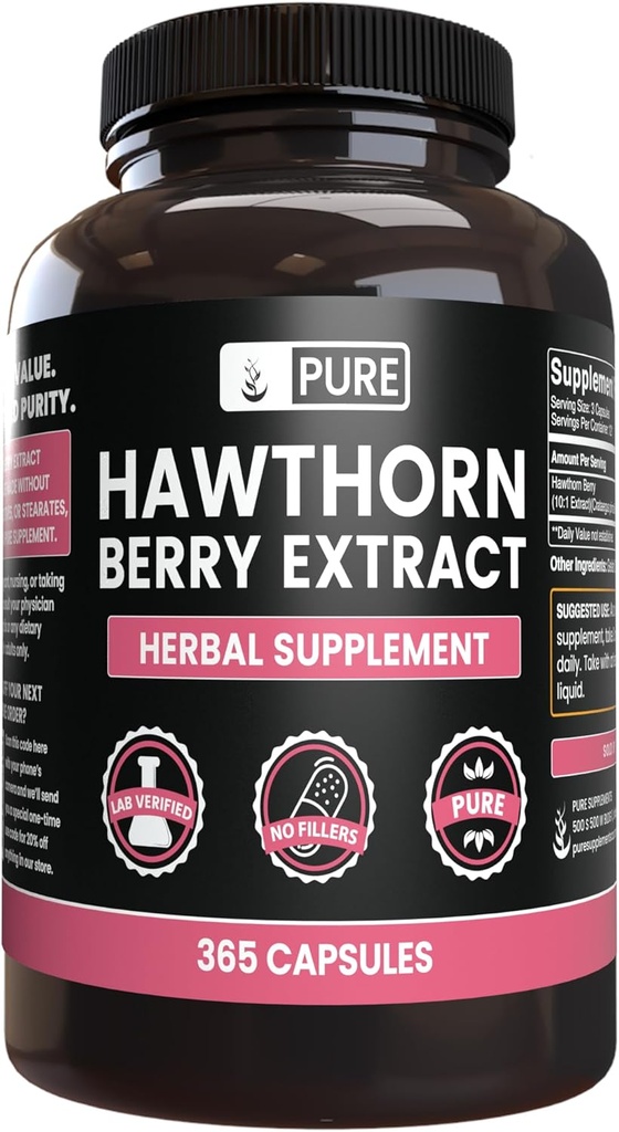 Rene opprinnelige ingredienser Hawthorn Berry ekstrakt ingen magnesium eller ris fyllstoffer, alltid ren, Lab verifisert (365 kapsler)