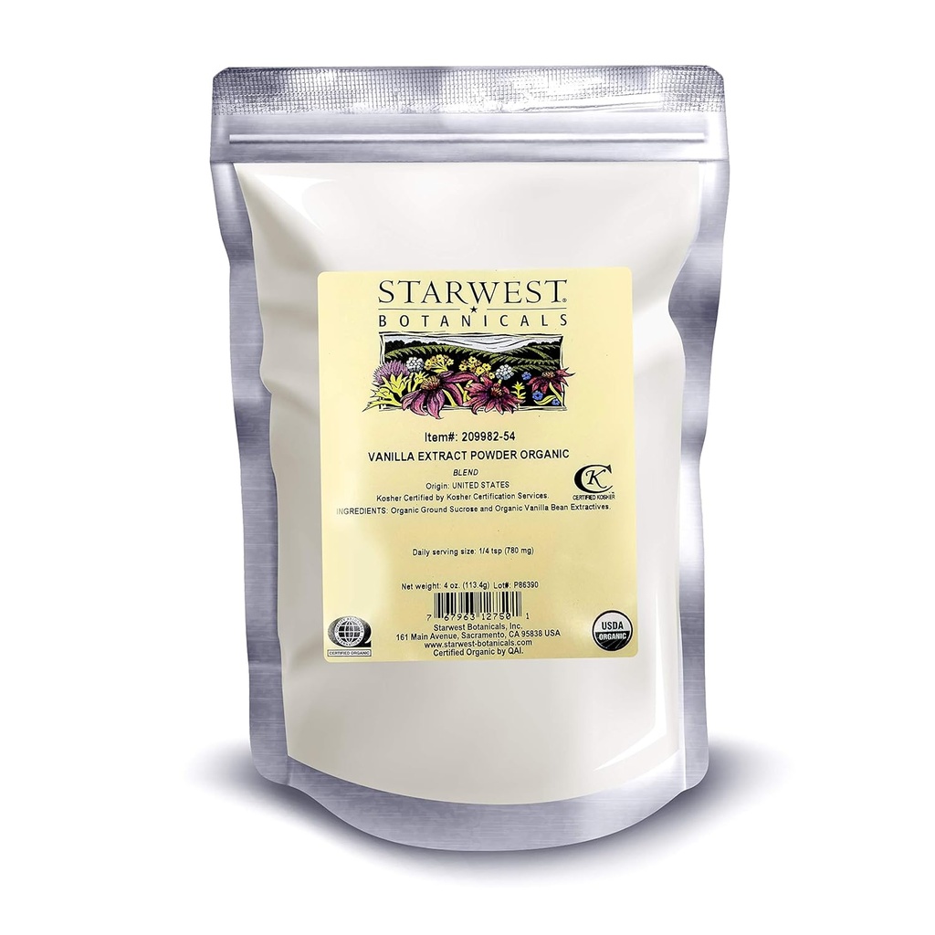Starwest Botanicals Organic Vanilla ekstrakt pulver, 4 ovner