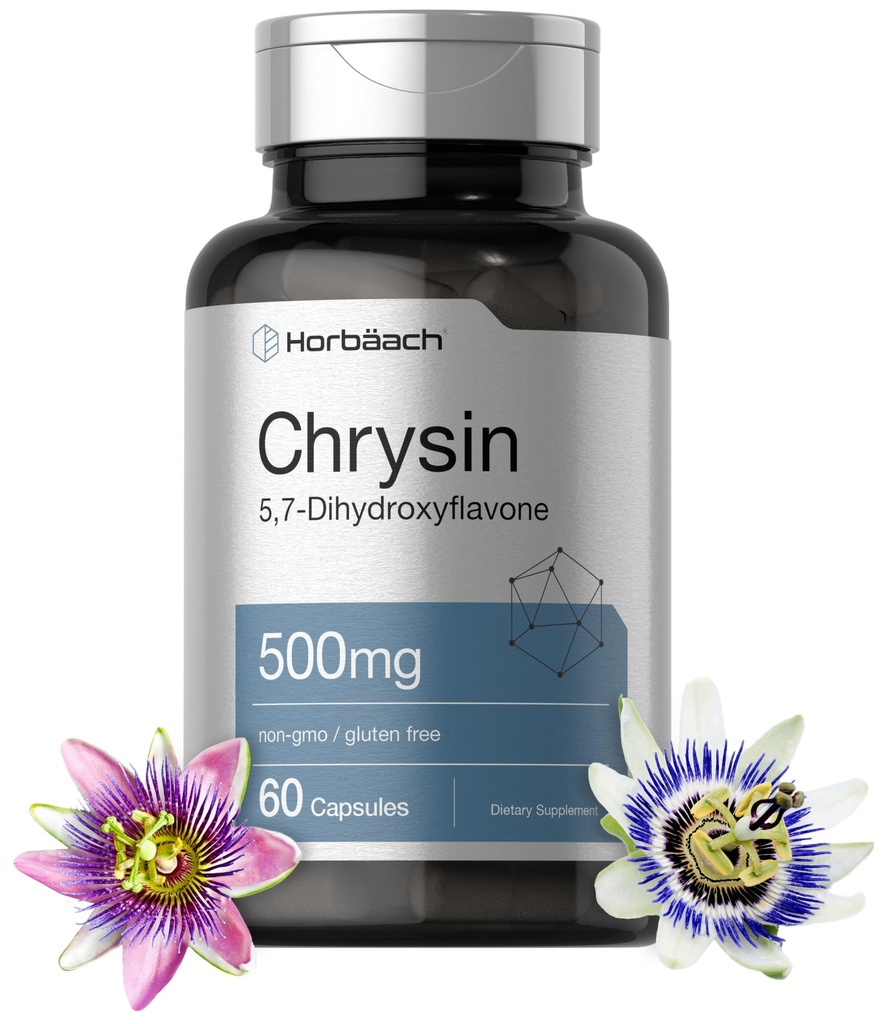 Horbäach Chrysin Supplement | 500mg | 60 Kapsler | Passion blomst | Ikke-GMO, Glutenfri Supplement