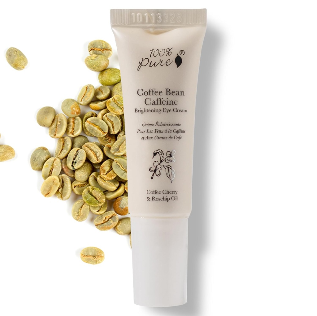 100% PURE Kaffebønner Koffein Øyekrem Forfriskning & Hydrate under øyet Behandling Redusere Puffiness, Mørke sirkler, Vrinkler med grønn te, Rose Hip, Vitamin E - Ungdomslige Vibrant Øye - Vegan - 0,3 oz