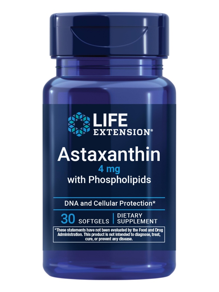 Livsforlengelse Astaxanthin med fosfolipider – Antioksidant støtte, øyehelse – Algae-Derived – Glutenfri, ikke-GMO – 30 Softgels