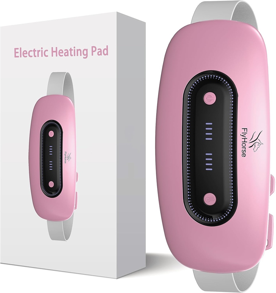 Elektrisk oppvarmingspad, bærbar trådløs menstruasjonsvarmepad med 4 varmenivå og 4 massemoduser, rask stor oppvarming Belly Wrap Belt for camps, rygg smertelindringsgaver for kvinner jenter henne (Pink)