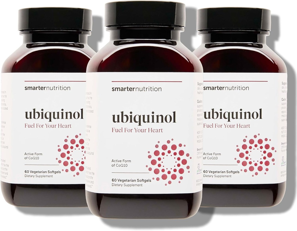 SMARTERNUTRITION Ubiquinol 100mg + Naturlig plantebasert Complete Omega 3 6 9 - Klinisk studert Ahiflower® olje - Ultra Absorpsjon CoQ10 for hjertestøtte - Ikke-GMO - 180 Softgels[90-dagers forsyning]