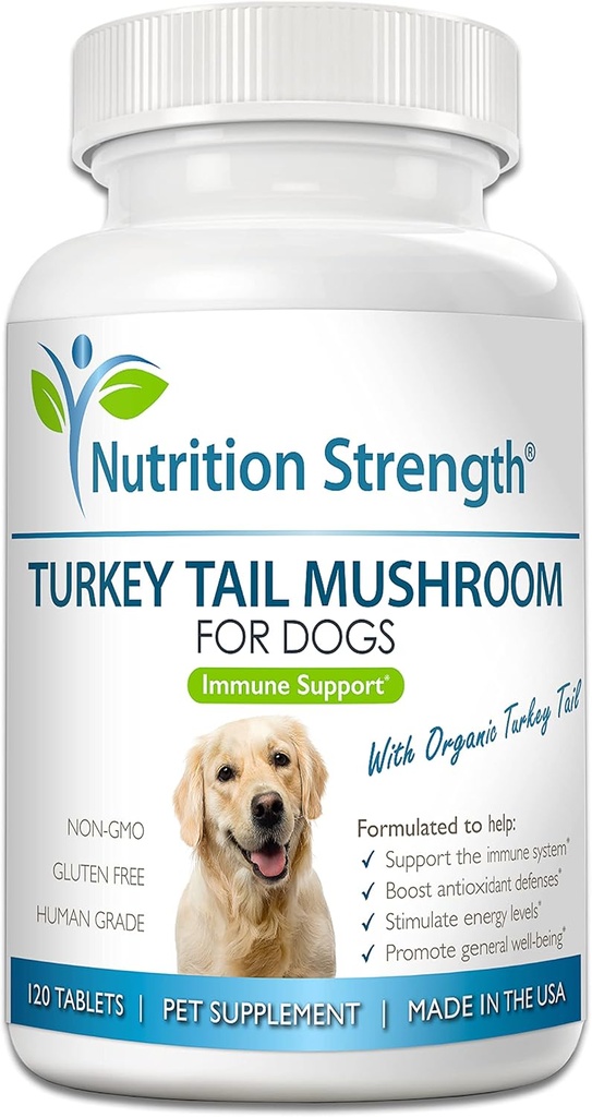 Tyrkia Tail Mushroom for hunder å støtte et sterkt immunsystem, fremme gut helse, antioksidant aktivitet og inflammatorisk relief, redusere tretthet og økt utholdenhet, 120 Chewable tabletter