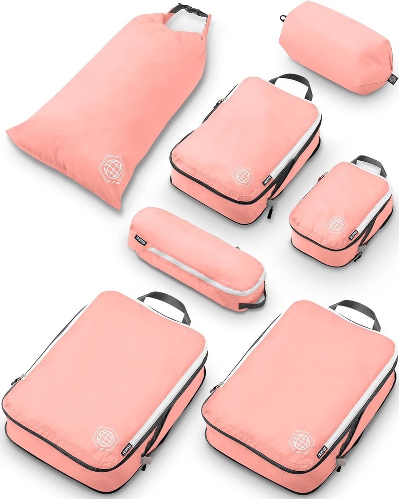 Stor komprimering pakke kuber for reise-pakke kube Bagasje Arrangører 7 stykke sett for kontrollert Bagasje-Ultralight, utvides / kompresjon poser av TRIPPED Travel Gear (Dusty Rose)
