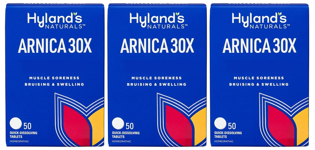 Hyland Arnica 30x 50 Tabletter (3 pakke = 150 tabletter), Bruising, hevelse, muskelsmerter lindring