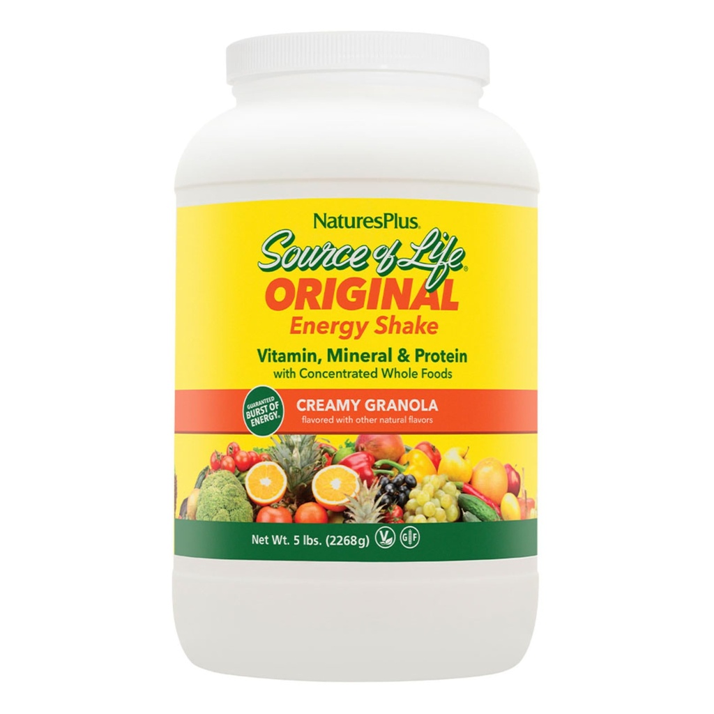 NaturesPlus Kilde til Life Energy Shake - 5 lbs, vegetarisk drikke blanding - Granola Flavor - Multivitamin, Mineral & Protein pulver - Hel matmåltid erstatning - ikke-GMO, Glutenfri - 58 Services