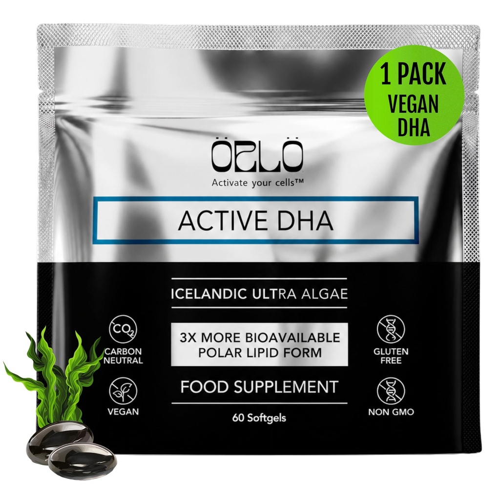 Orlo DHA – Vegansk DHA Supplement (EPA & DHA) – Omega 3 Fiskeolje og krill Alternativ - Plantbasert Omega-3 Algae Olje – Hjerne og hjerte støtte (60 Mini Burpless Softgels)