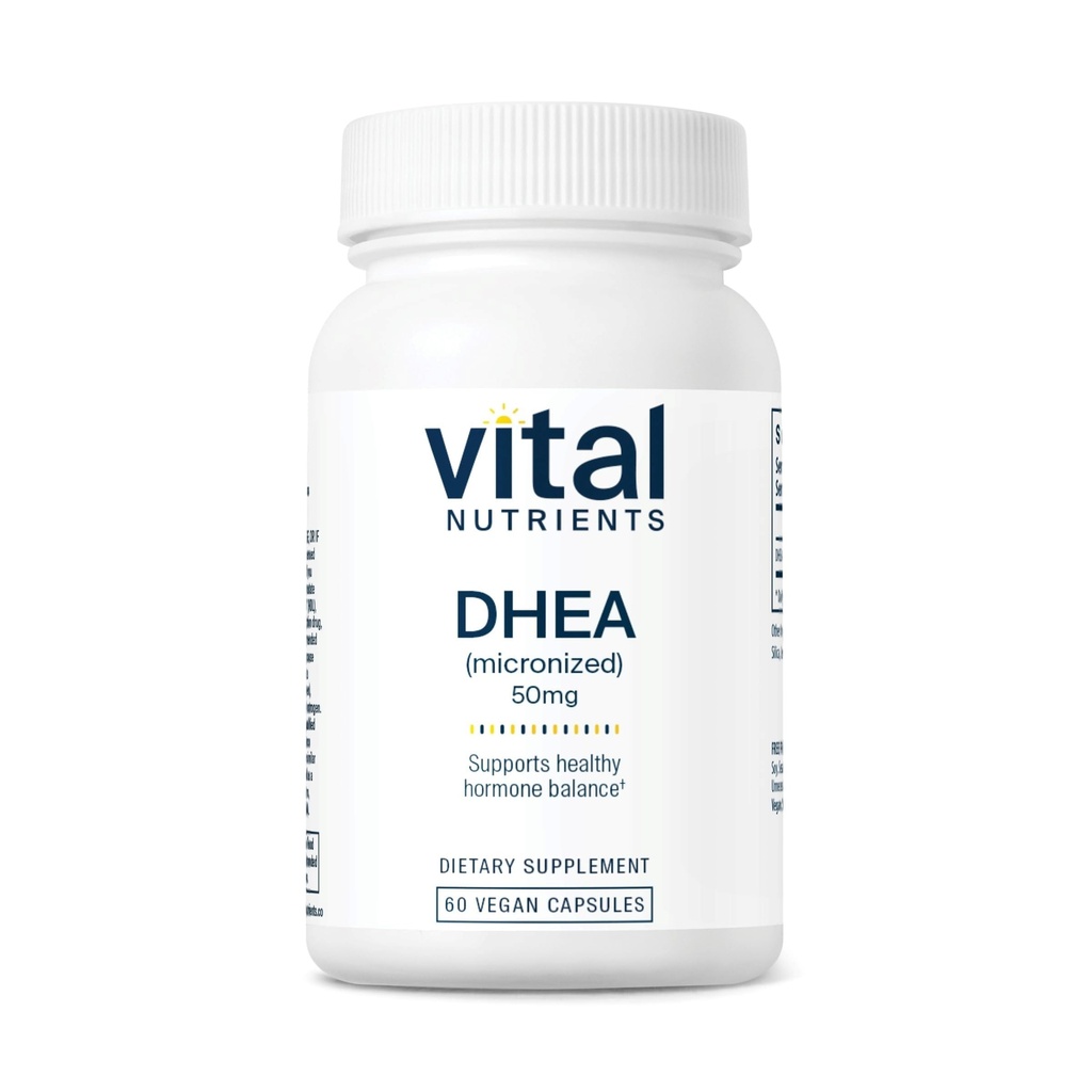 Vital næringsstoffer DHEA 50mg | Vegansk mikronisert DHEA Supplement for kvinner og menn | Støtter hormonbalanse | støtter sunn metabolisme av sukker og mineraler | Gluten, Dairy, Soya Gratis | 60 kapsler