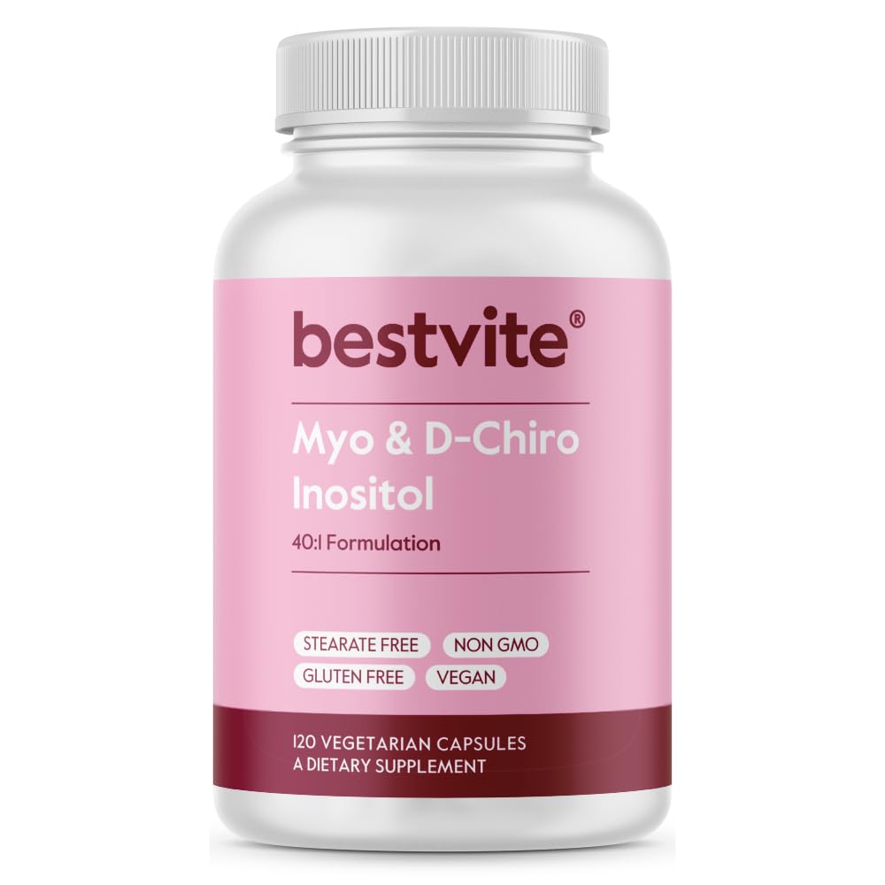 BESTVITE Myo & D-Chiro Inositol (120 Vegetariske kapsler) - 40:1 Forhold - Ingen stearates - Vegan - Ikke GMO - Glutenfri