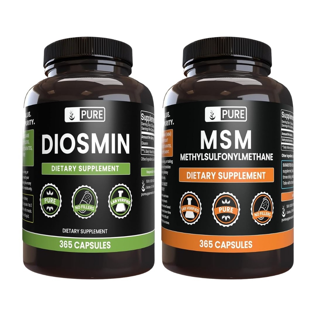 PURE ORIGINAL INGREDIENTS Diosmin og MSM Bundle, 365 kapsler hver, ingen magnesium eller ris fyllstoffer, alltid ren