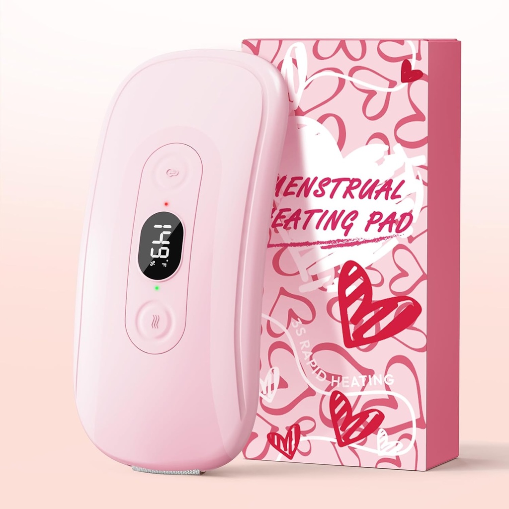 Bærbar oppvarming Pad Periode Kramper: 2 Timer 6 Varmenivå 6 Vibrasjonsmoduser Trådløs elektrisk oppvarming Pad for rygg smerte lindring menstruell varmepad (Light Pink)