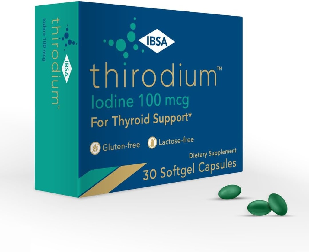 Thirodium - Thyroid Support Supplement - 100mcg Iodium Iodate - 30 Soft-Gel Kapsler for økt absorpsjon - Glutenfri, Laktosefri, sukkerfri, ikke-GMO