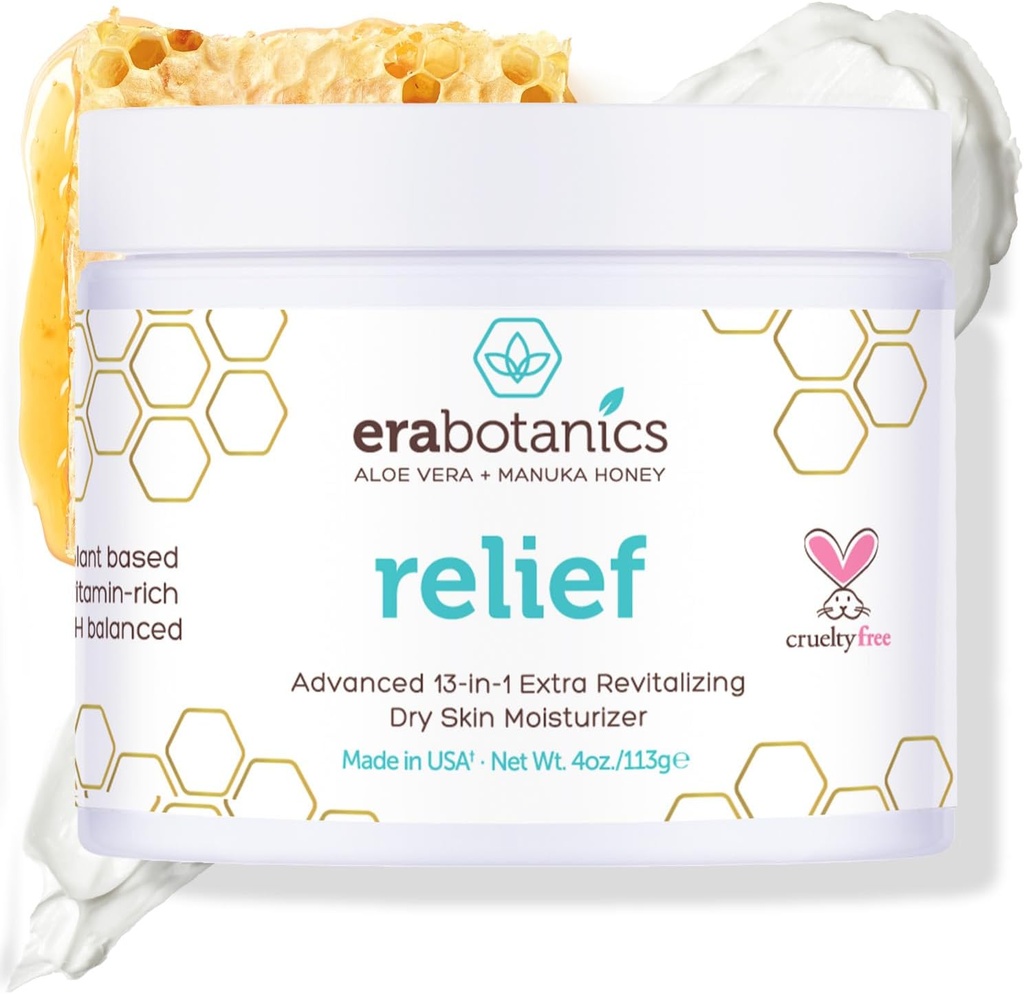 Era Organics Eczema, Psoriasis & Dermatitis Moisturizer Cream - Avansert 13-i-1 Ikke-Greasy Ansikt eller kroppslosjon for tørr, kløende hud med Aloe Vera, Manuka Honning og mer 4oz