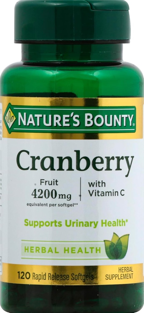 Naturens Bounty Cranberry Frukt 4200mg Plus Vitamin C, 120 Softgels(pakke med 1)