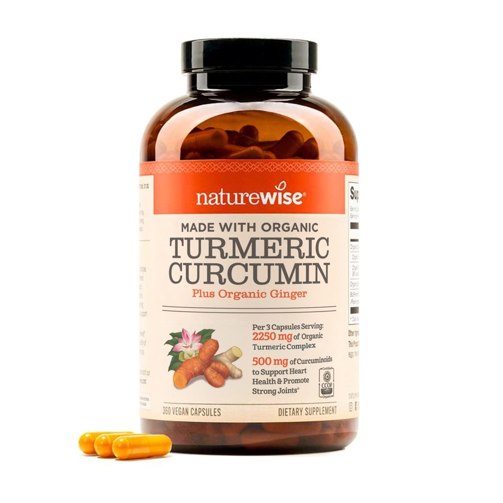 NatureWise Curcumin Turmeric 2250mg - 95% Curcuminoids & BioPerine Black Pepper Ekstrakt for avansert absorpsjon - Daglig felles og immun helsestøtte - Vegan, ikke-GMO, 360 tall[120-dagers forsyning]